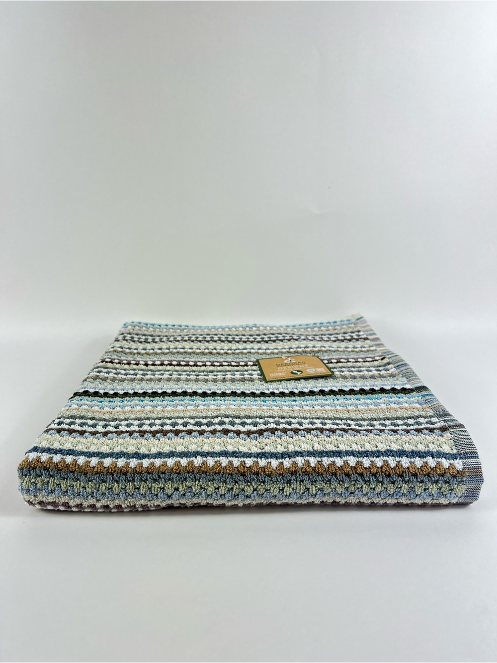 Deborah Connolly Bath Towel Set Striped Brown Green Aqua Cotton 1 Pc Set NEW